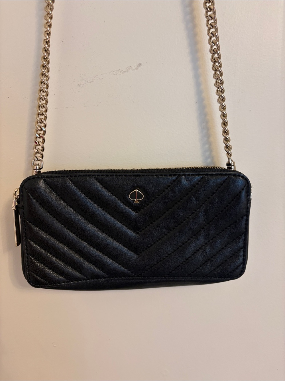kate spade Black Quilted Leather Chain Crossbody Wallet